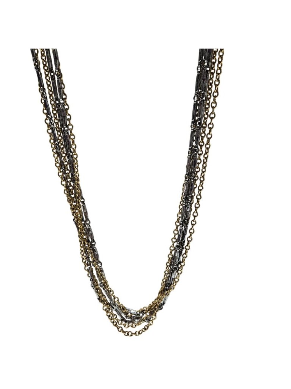 Vintage Mixed Metal Chain Necklace Gold Silver Tone Multi Strand Edgy Rocker Y2K
